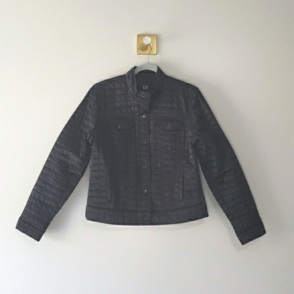 Gap Quilted Jacket Women Medium Black Pockets Motorcycle Bikercore Y2K Retro - Picture 1 of 15